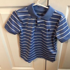 Blue white striped performance polo